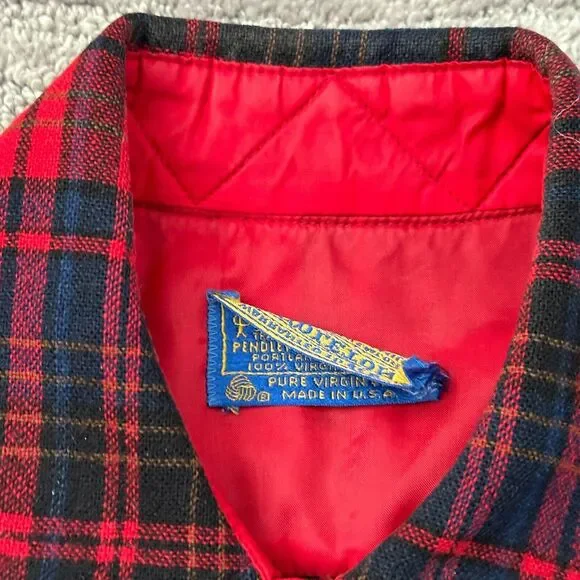 VTG Pendleton Field Shirt Mens 15.5 Red Blue Plaid 100% Wool USA Flannel READ - Picture 8 of 12